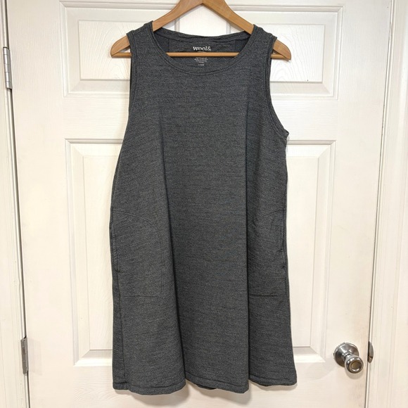 Wool& Sierra Tank Dress Merino Wool Pockets Swing Charcoal Grey Size L Long - Picture 2 of 15